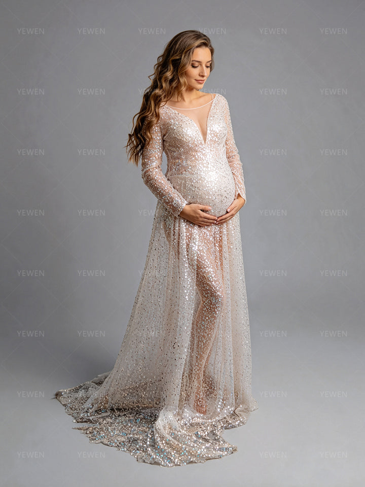 Sequin Maternity Gown for Photoshoot Baby Shower Gown