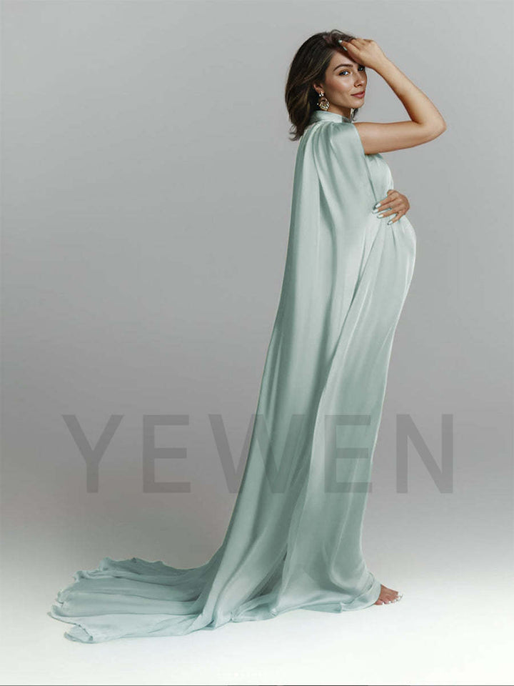 Simple Maternity Cape Flowing Gown Maternity Photoshoot Dress with Two Side Slit YW250043