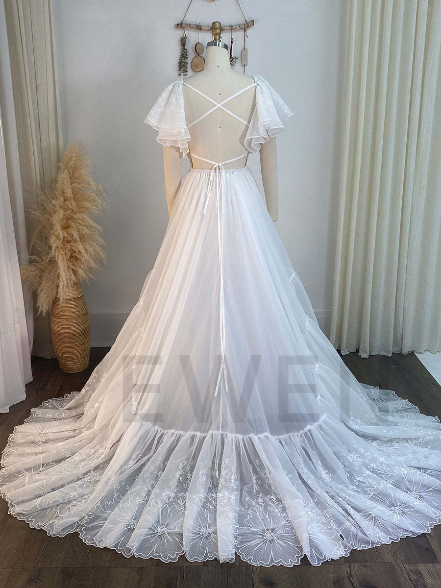 V Neck Embroidered Bohemian Lace Bridal Dress Boho Maxi Dress for Weddings YW240080-1 V Neck Embroidered Bohemian Lace Bridal Dress Boho Maxi Dress for Weddings YW240080-1