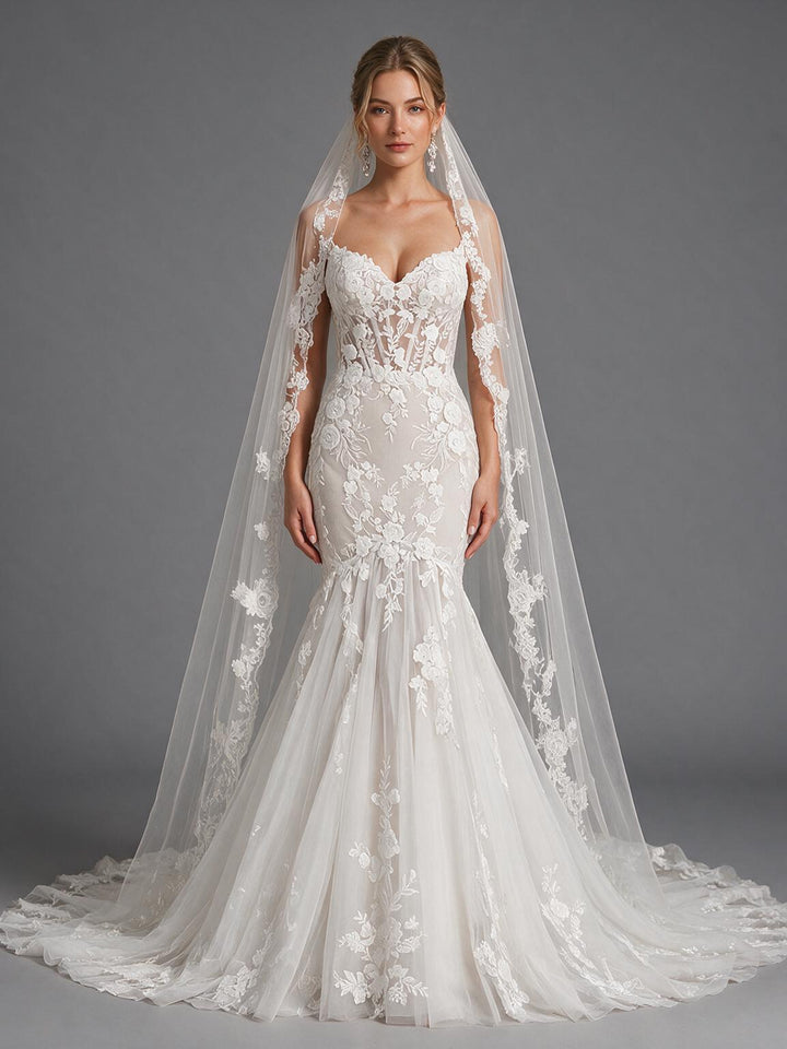 Ivory Sweetheart Floral Mermaid Lace Wedding Dress (without Veil)