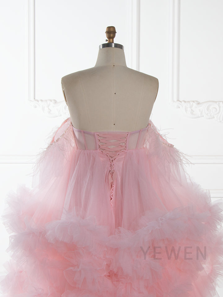 Light Pink Ruffles Tulle Maternity Dress for Photoshoot Baby Shower YW251059