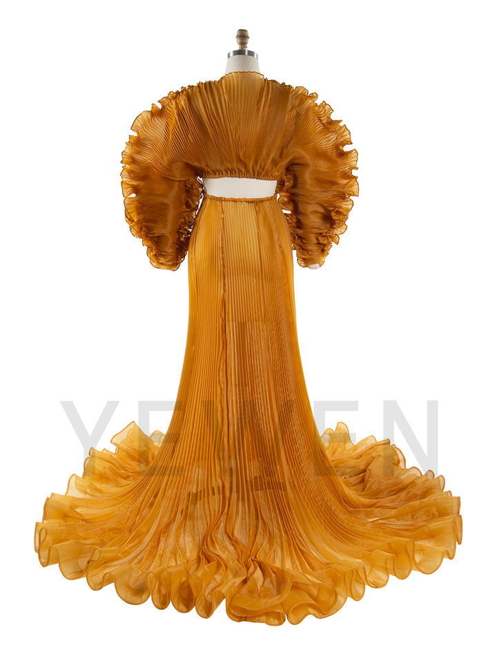 Pink Color 2 Piece Set Pleated Organza Maternity Dresses for Photoshoot Sheer Dress for Maternity Baby Shower YW250013-1