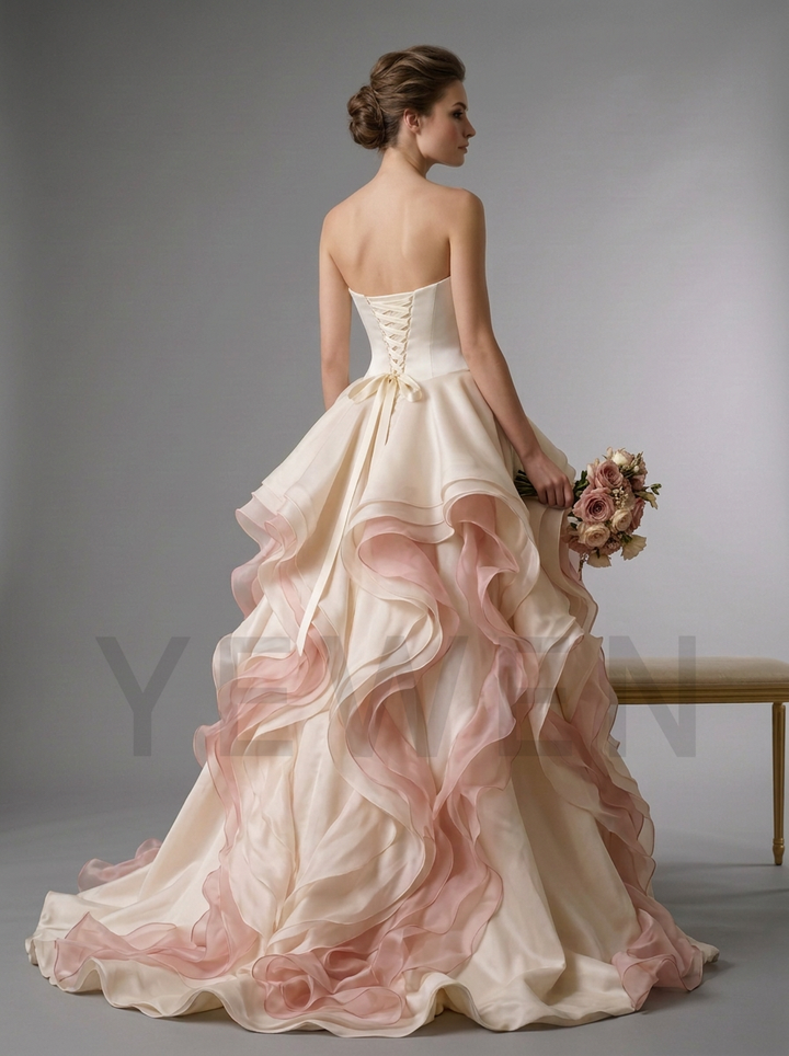 Strapless Tiered Ruffle Evening Gown with High-Low Hem YD260924