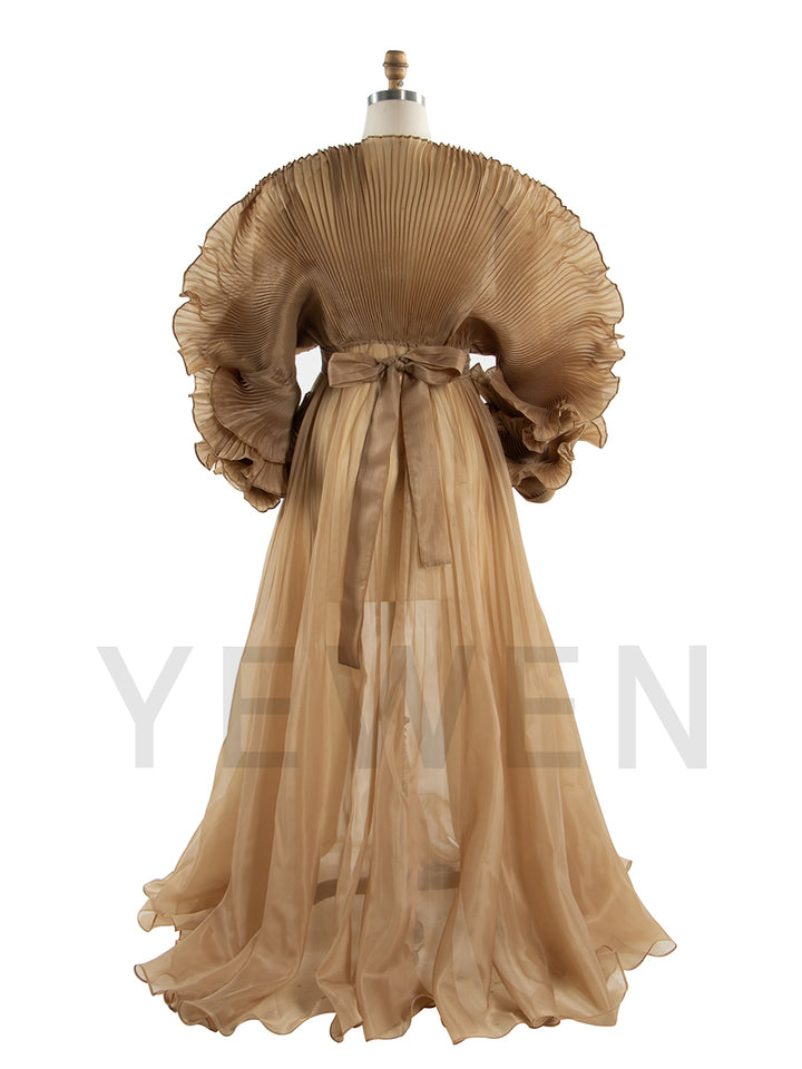 V Neck Pleated Organza Maternity Dresses for Photoshoot Long Dress for Maternity Shoot Baby Shower Dresses YW243116