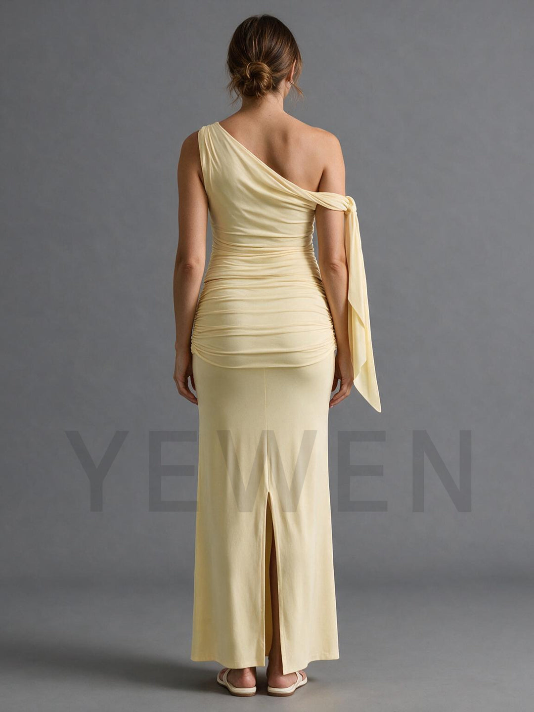 One-Shoulder Fitted Maternity Baby Shower Dress with Oversized Tie Bow
