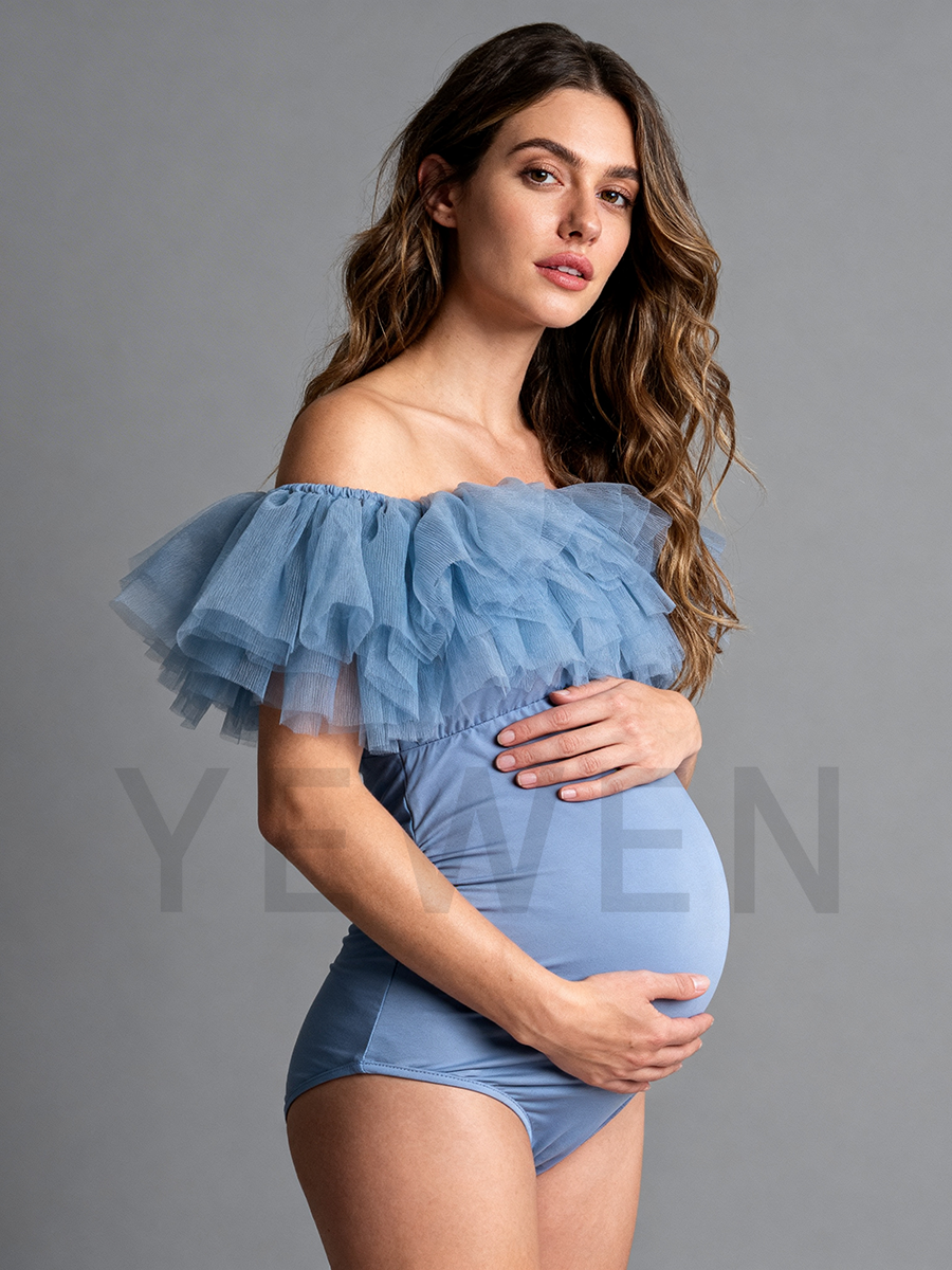 Maternity Photography Props Bodysuit Off Shoulder Ruffles Maternity Photo Shoot Jumpsuit YW260217