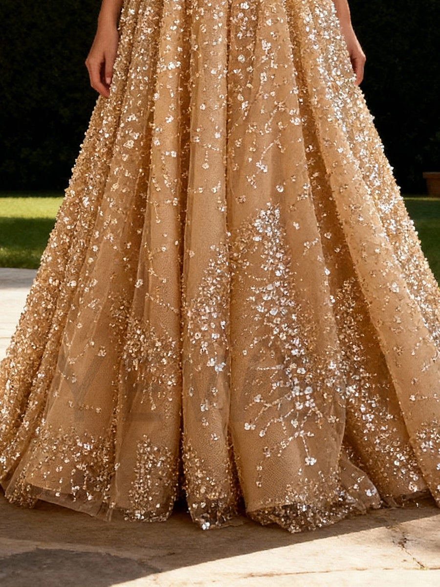 Exquisite Tulle Beads Evening Dress Floor Length Party Dress