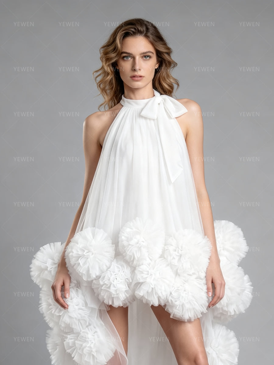 Handmade 3D Flower High Low Photoshoot Dress Elegant Evening Party Dress