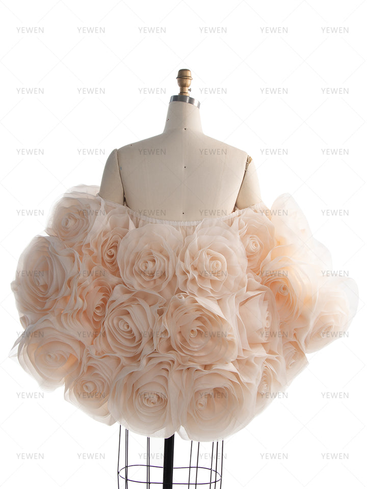 Bridal Organza Cape with Handmade Flowers Romantic Photography Cape YW260263-1