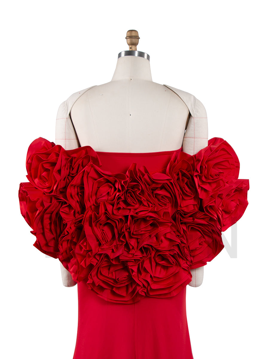 Red Maternity Flowers Cape with Skirt  2 Piece Set Pregnant Gowns Baby Shower Dress YW251040