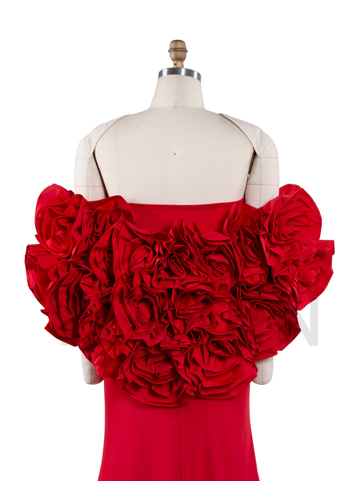 Red Maternity Flowers Cape with Skirt  2 Piece Set Pregnant Gowns Baby Shower Dress YW251040