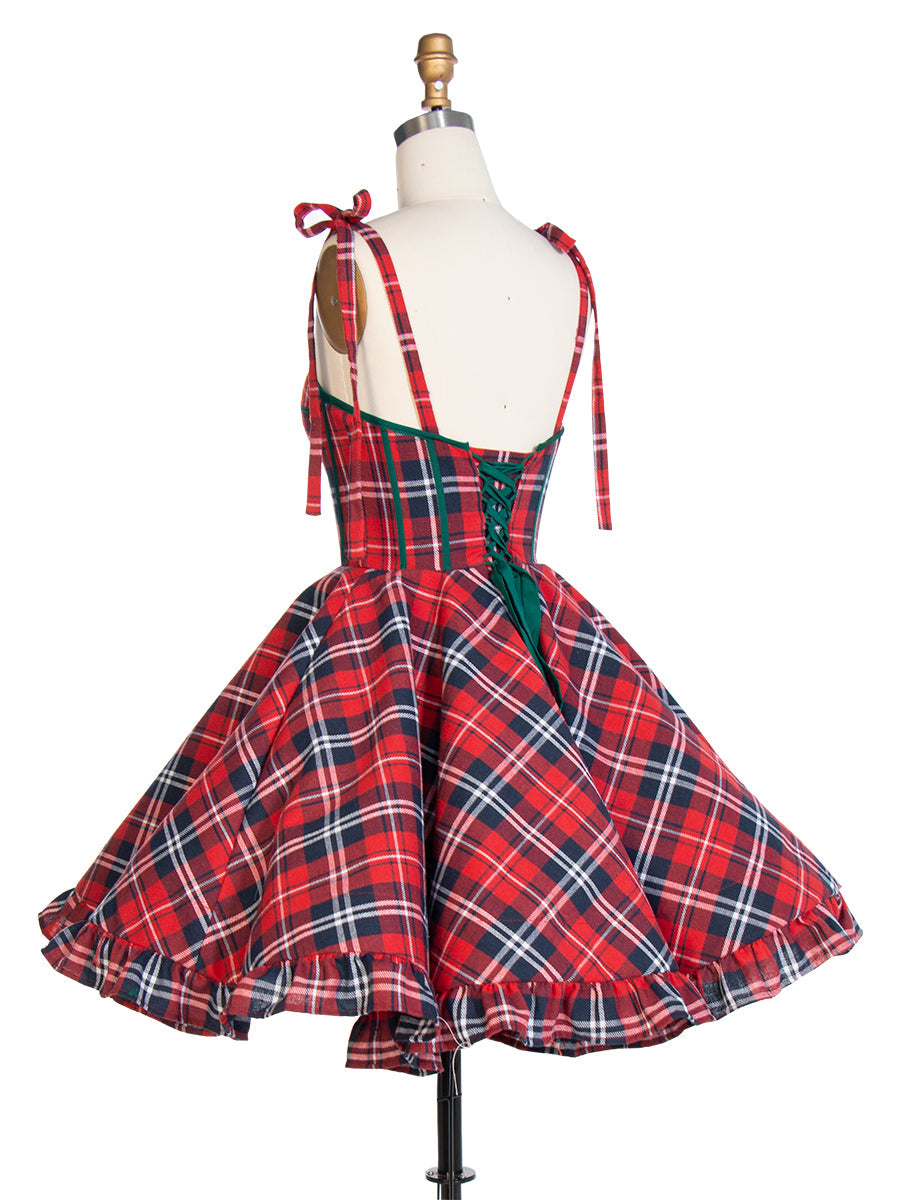 Vintage Christmas Plaid Dress A-Line Knee Length Party Tartan Dresses YW243106