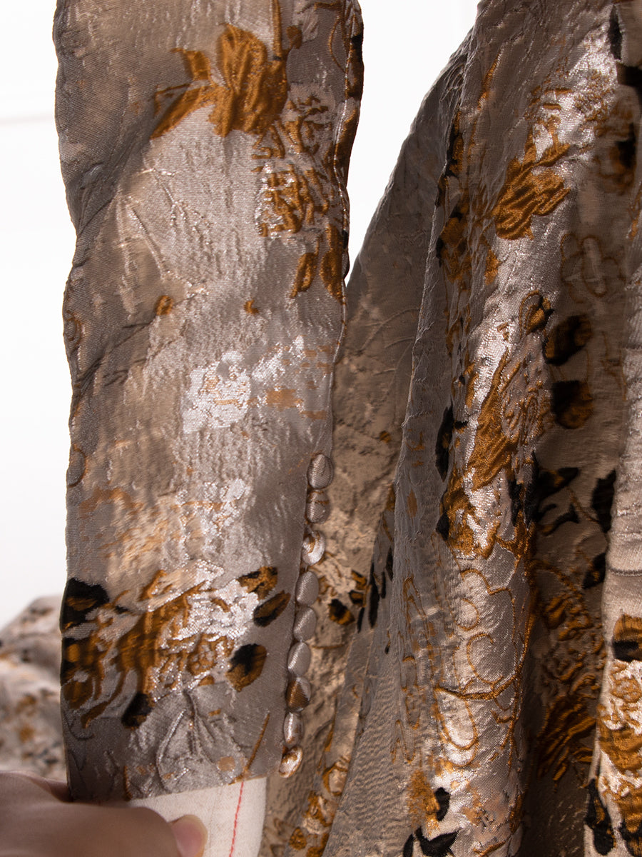 Vintage Jacquard Brocade Formal Dress Elegant Evening Gown Puffy Sleeves Photoshoot Gown YW243105