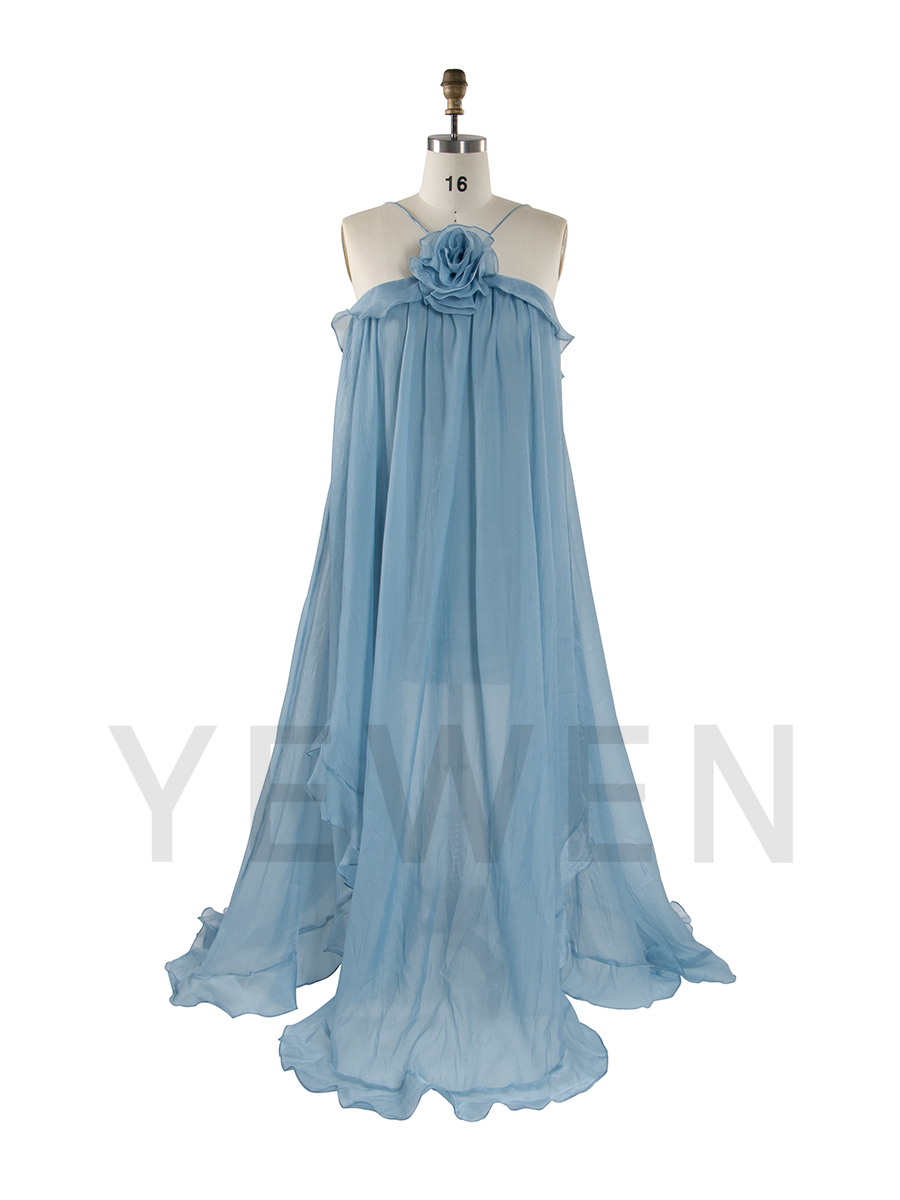 Halter Neck Maxi Dress with Ruffles 3D Flower Chiffon Boho Beach Dress Gathered Dress Honeymoon Maxi Dress YW250094