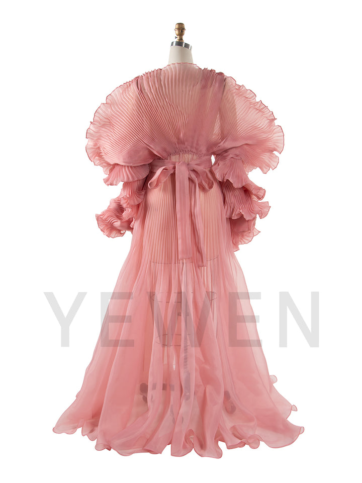 V Neck Pleated Organza Maternity Dresses for Photoshoot Long Dress for Maternity Shoot Baby Shower Dresses YW243116