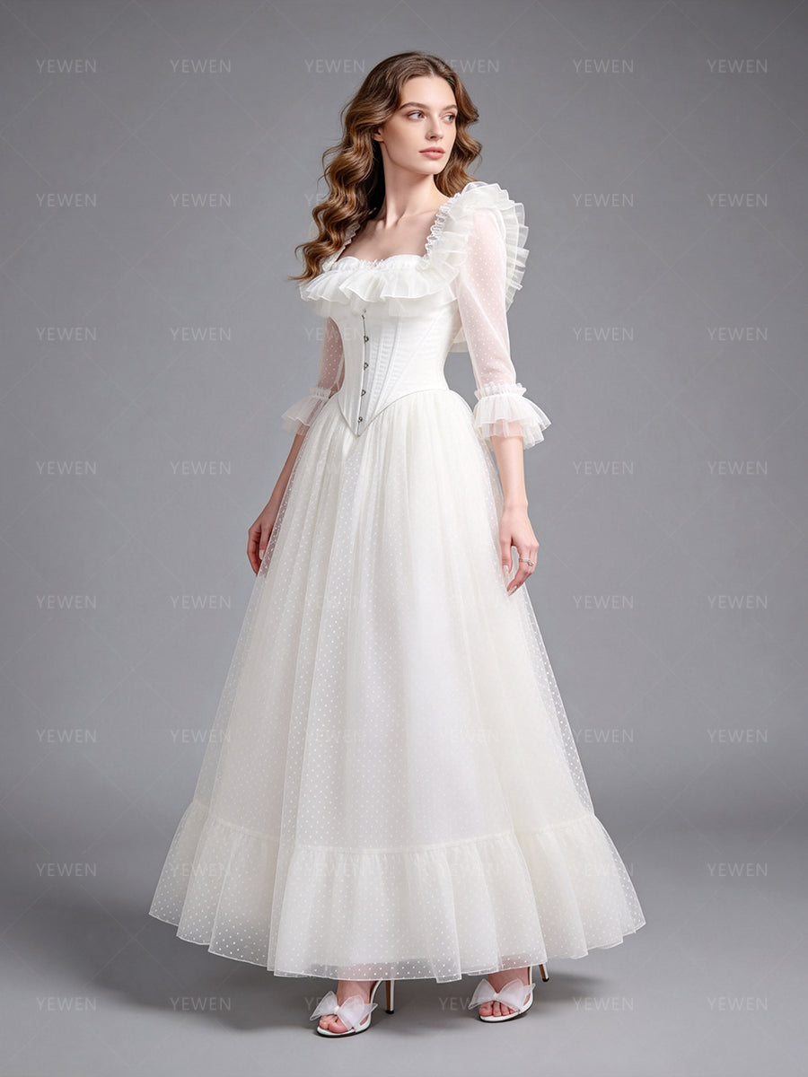 Dot Tulle Formal Evening Gown Elegant Princess Birthday Party Dress