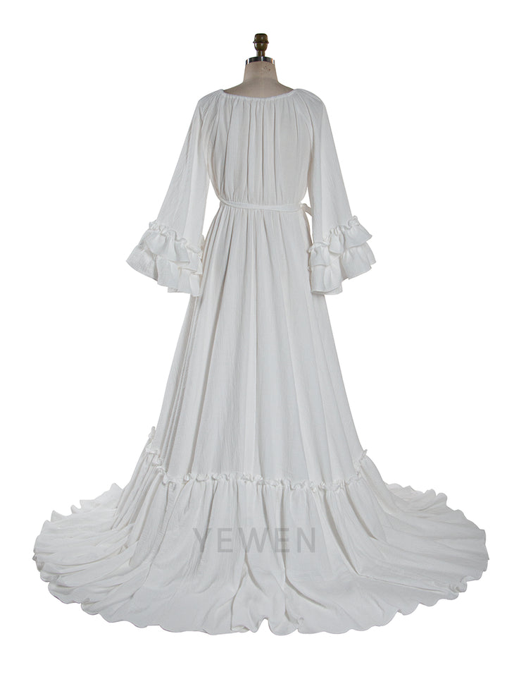 Boho Ruffle Sleeve Maxi Dress V Neck Vintage Bohemian Long Dress YW251051