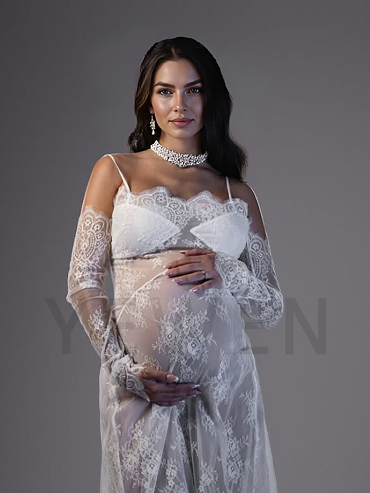 Boho Ivory Lace Maternity Dress for Photo Shoot Pregnancy Dress