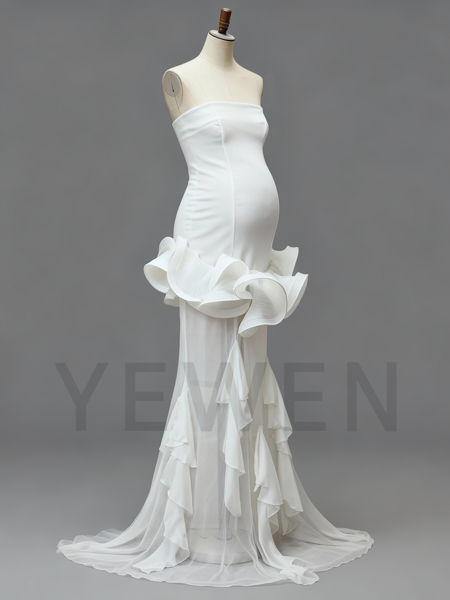 Elegant White Strapless Mermaid Maternity Dress Unique Spandex Pregnancy Gown