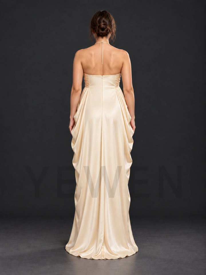 Draped Satin Halter Strapless Maternity Gown for Photoshoot HA261005