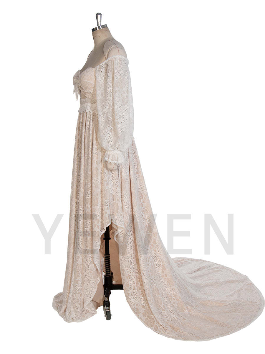 Bohe Lace Vintage Maxi Dress Long Sleeves Photoshoot Dress YW243117