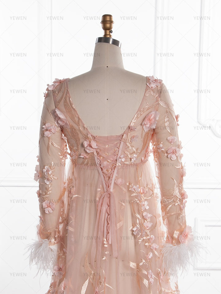 Maternity Dress with 3D Floral Lace Boho Sheer Mesh Fairy Maxi Dress Photoshoot Outfit YW250051