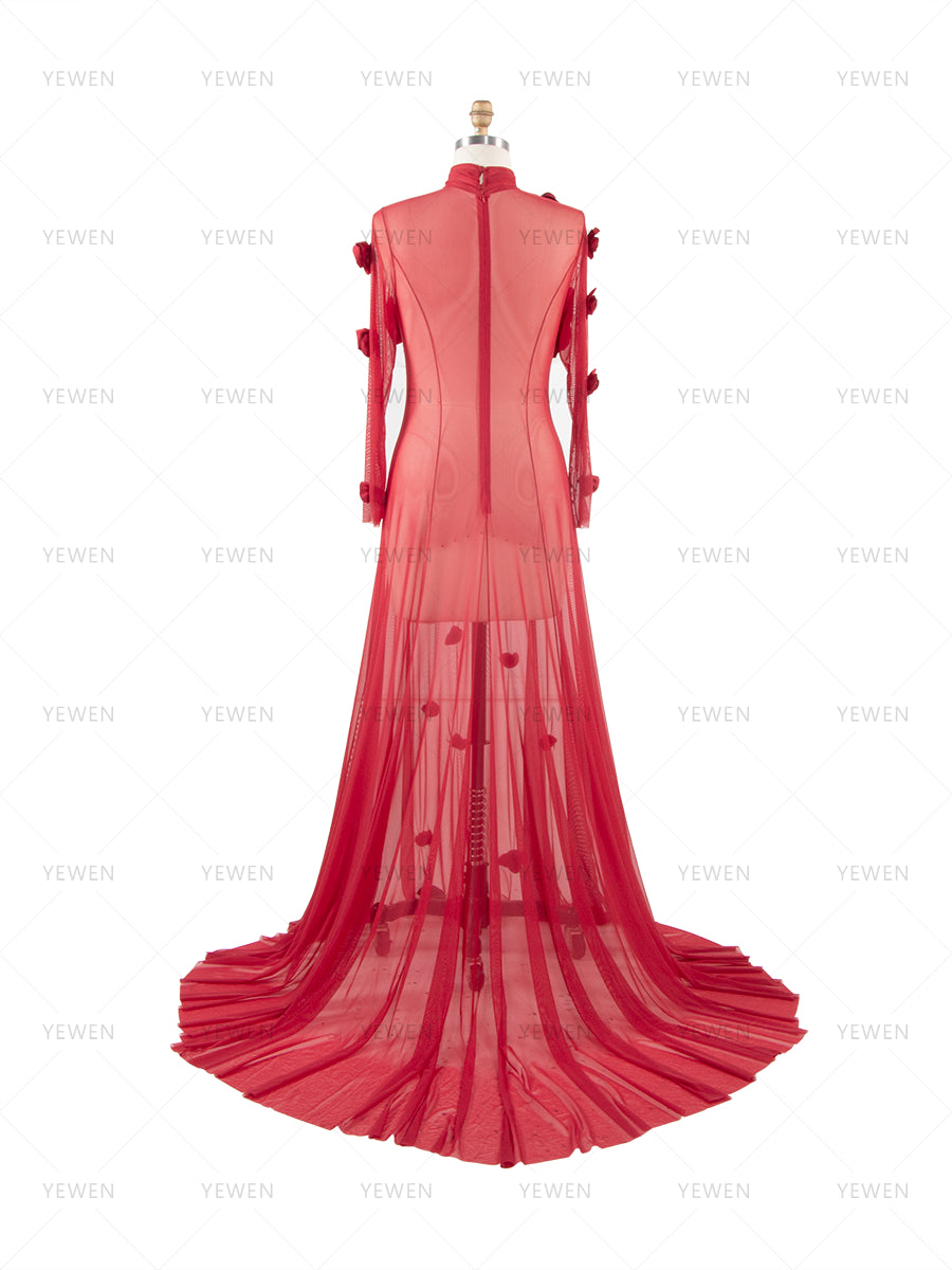 Sheer Stretch Tulle Maternity Gown 3D Rose Appliqués Maternity Dress for Photo Shoot  YW260237