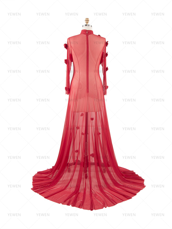 Sheer Stretch Tulle Maternity Gown 3D Rose Appliqués Maternity Dress for Photo Shoot  YW260237