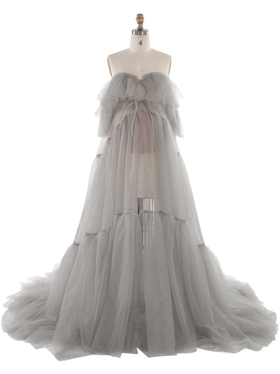 Sheer Tulle Maternity Dress with Ruffles for Photo Shoots Layered Tulle Maternity Robe Photography Dresses YW250004 Sheer Tulle Maternity Dress with Ruffles for Photo Shoots Layered Tulle Maternity Robe Photography Dresses YW250004