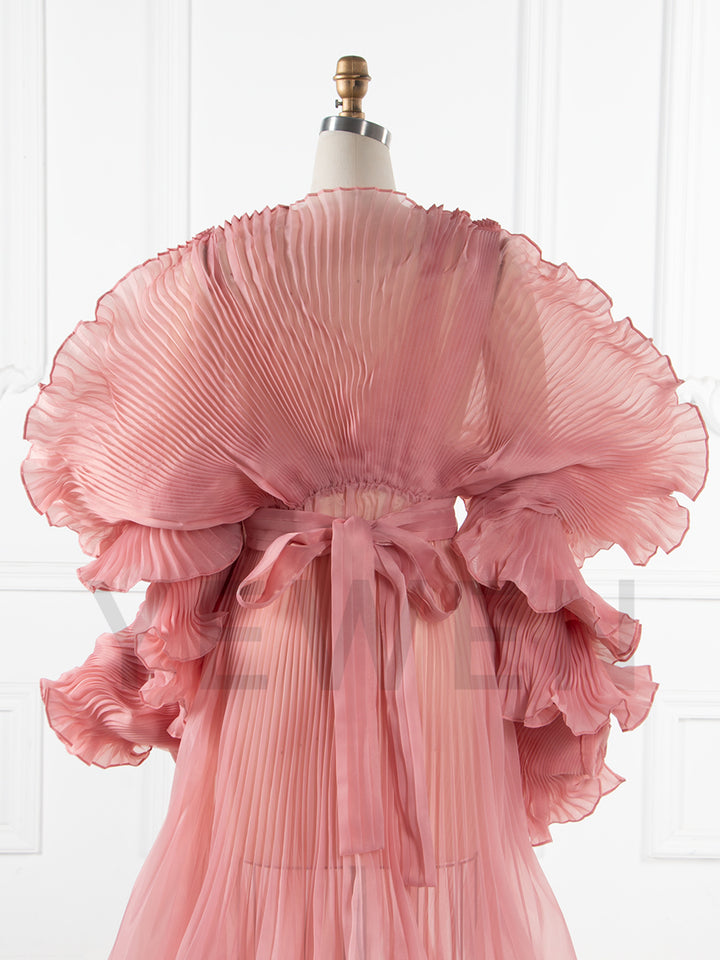 V Neck Pleated Organza Maternity Dresses for Photoshoot Long Dress for Maternity Shoot Baby Shower Dresses YW243116