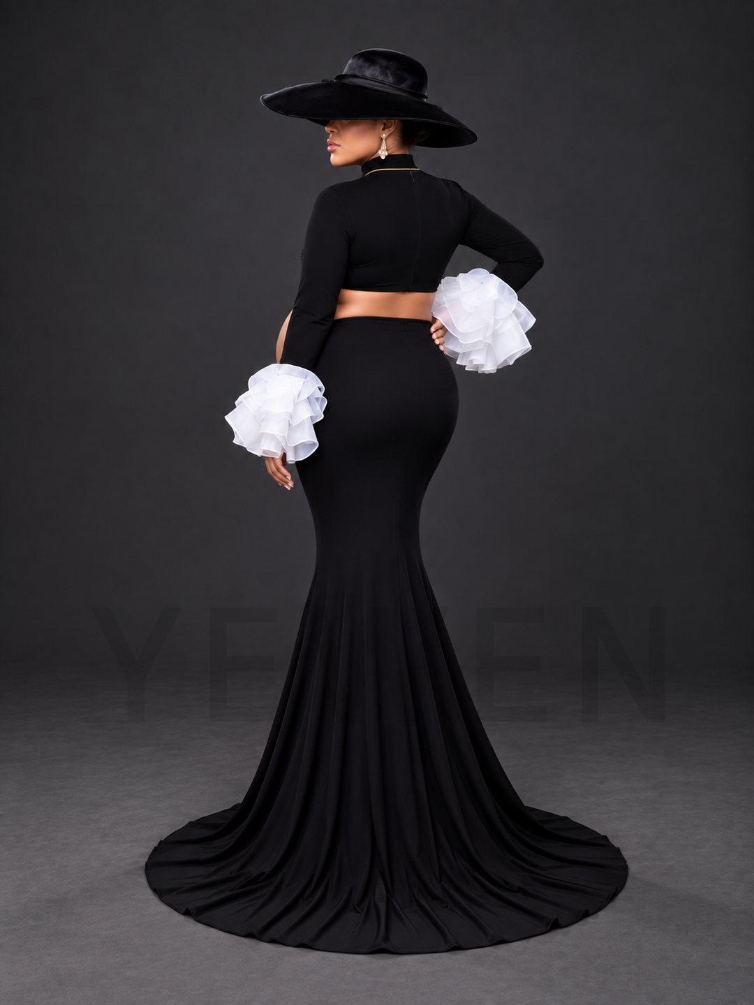 Two-Piece Ruffle Cuff Mermaid Maternity Photoshoot Gown HA260915
