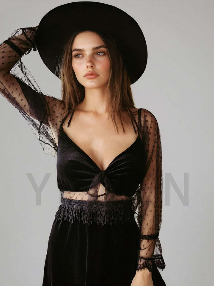 2 Piece Set Boho Black Velvet Dress for Photo Shoot Photography Magical Dresses for Special Moments