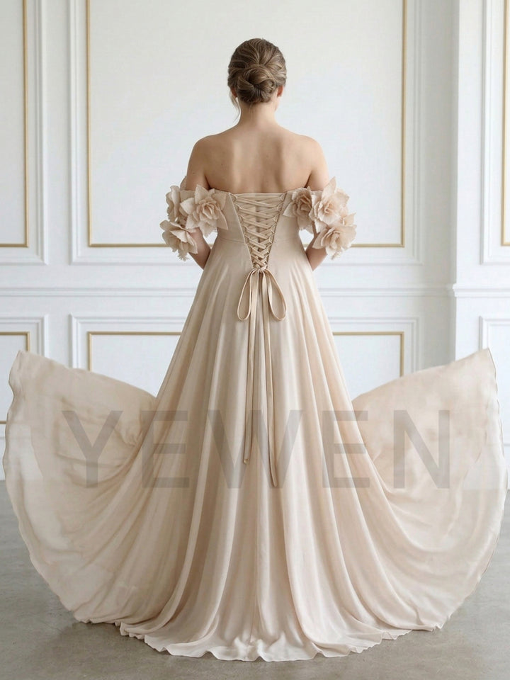 Champagne Off-Shoulder 3D Floral Maternity Photoshoot Gown YD260906