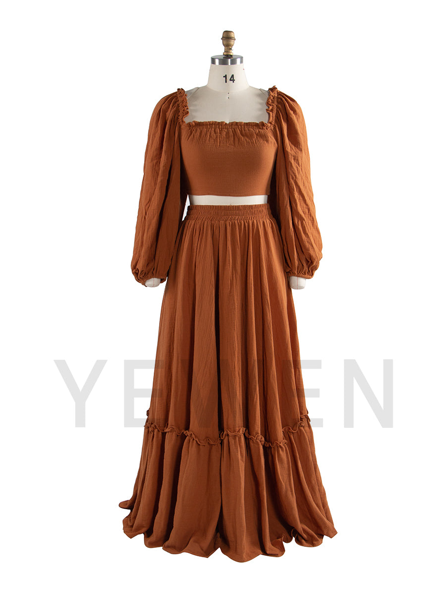 Long Sleeves Adjust Back Woman Cotton Maxi Dress Photoshoot Dresses Outfit YW231113