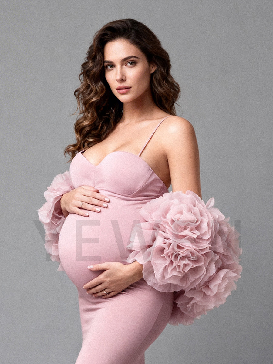 Pink Rose Cape Maternity Dress Photoshoot 2 Piece Set Gown