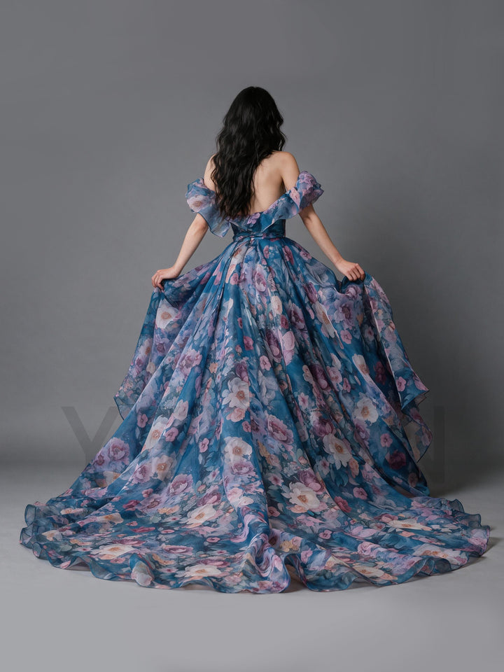 Floral Print Puff Sleeve Tiered Ruffle Princess Dress YW2610157