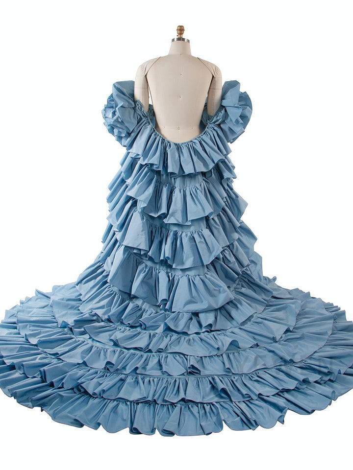 Blue Layer Ruffles Cape Maternity Women Jacket for Photoshoot YW250095
