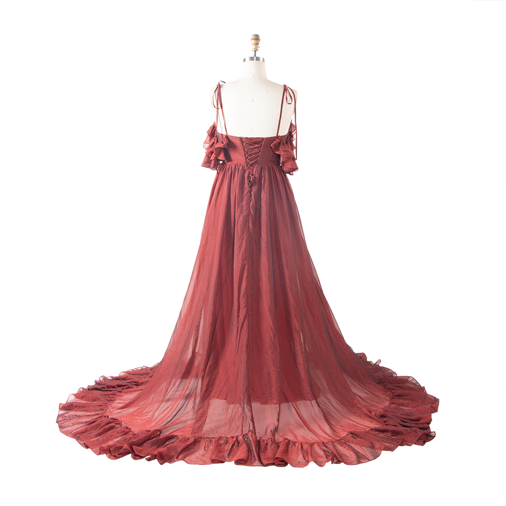 New Woman Dress Side Slit Ruffles Maxi Photo Shoots Dress Custom Colors YW230506