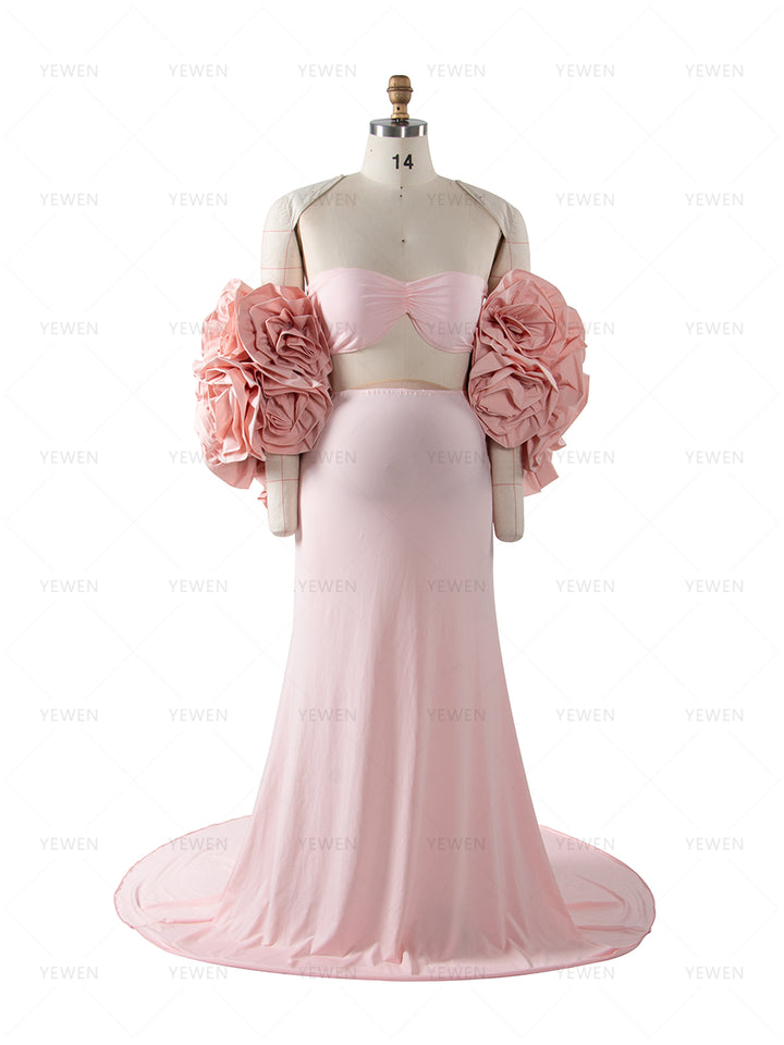 Red Maternity Flowers Cape with Skirt  2 Piece Set Pregnant Gowns Baby Shower Dress YW251040
