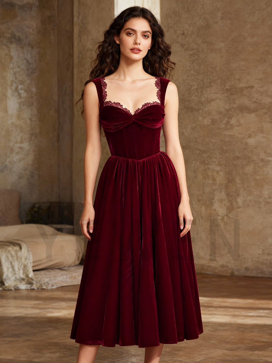 Burgundy Velvet Evening Dress for Women Formal Dress Birthday Dress