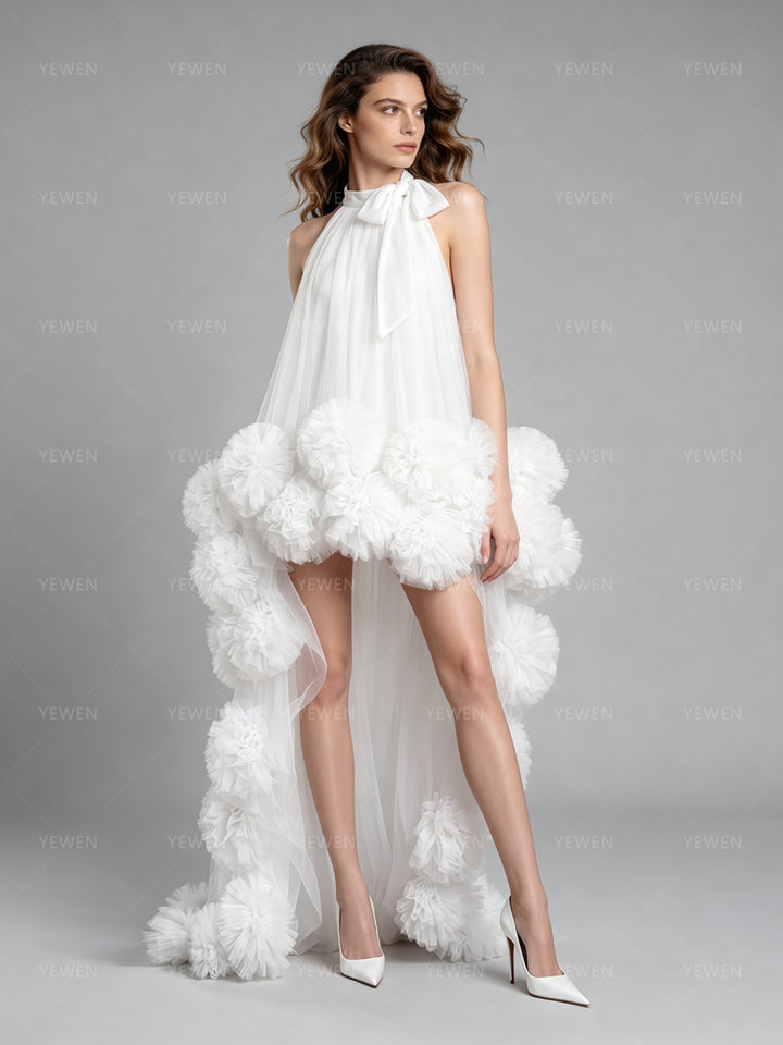 Handmade 3D Flower High Low Photoshoot Dress Elegant Evening Party Dress