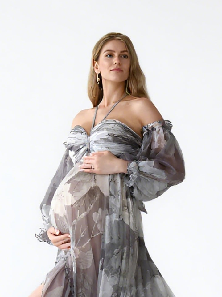 Bohemian Printed Chiffon Maternity Dress for Photoshoot Pregnancy Dress Photoshoot YW240526