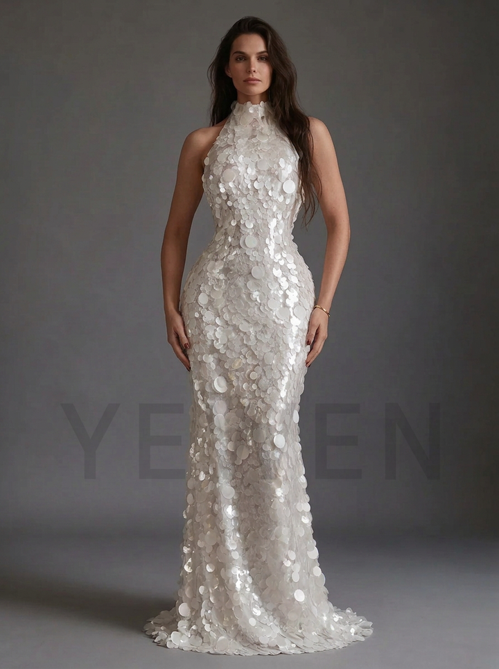 Halter High Neck Paillette Sequin Mermaid Christmas Gown YD260933