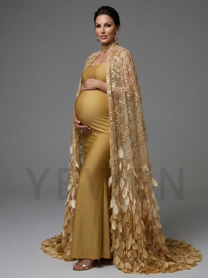 Strapless Maternity Photoshoot Gown with Sweeping Leaf Train YD260908