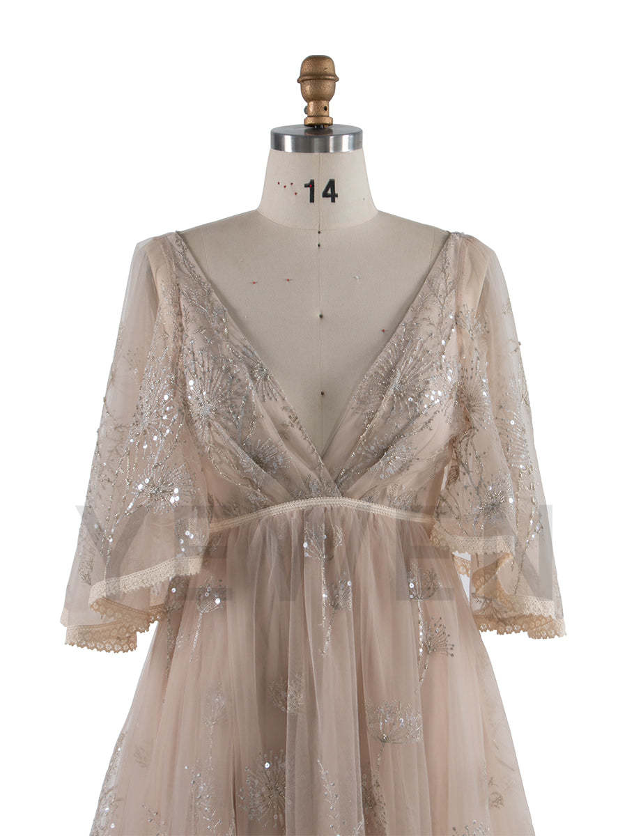 Boho sparkly Emboridery V Neck Maternity Photo Shoot Dress Beach Photoshoot Outfits YW250024