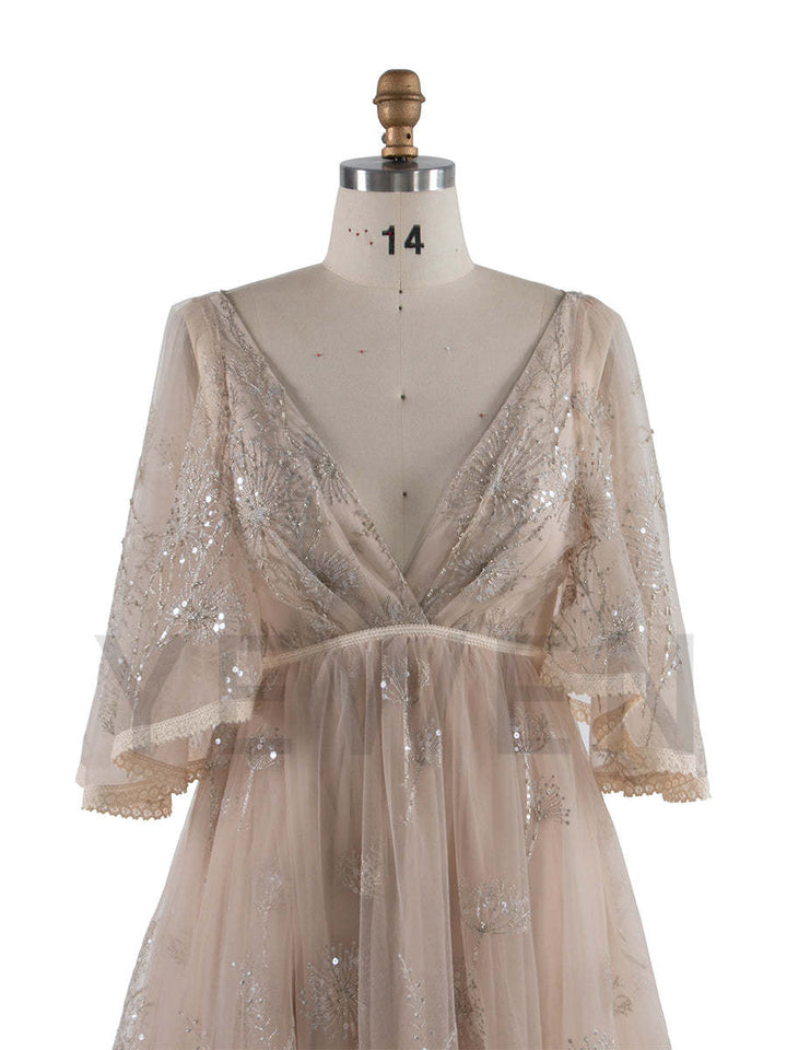 Boho sparkly Emboridery V Neck Maternity Photo Shoot Dress Beach Photoshoot Outfits YW250024