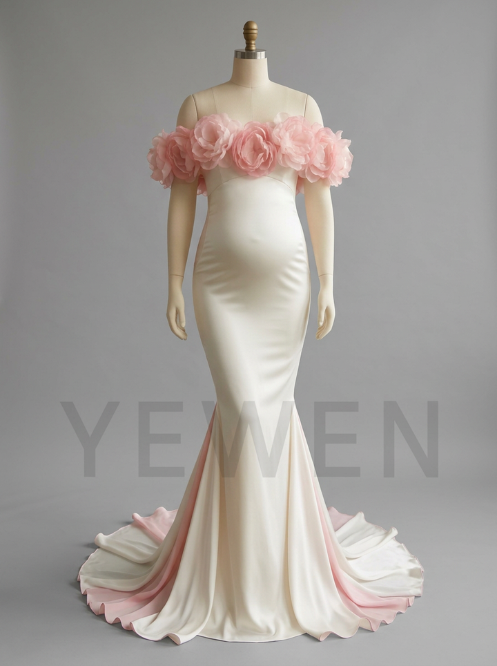 Off-Shoulder 3D Floral Mermaid Maternity Photoshoot Gown YD260926
