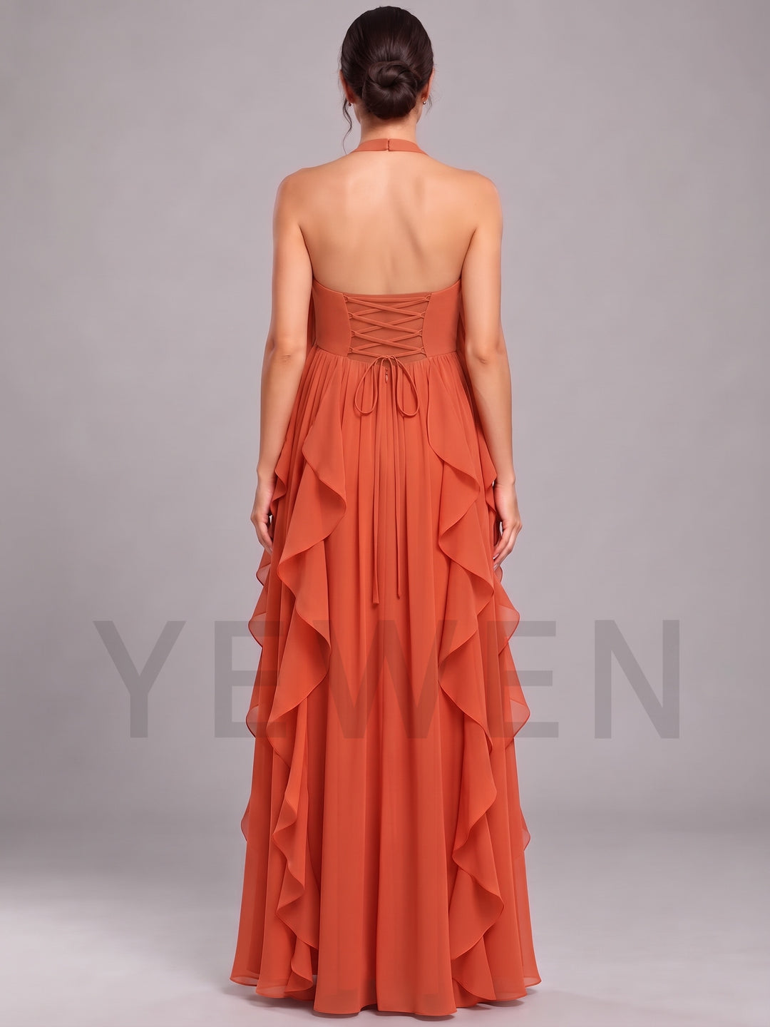 Halter 3D Rose Ruffle Chiffon Maternity Baby Shower Dress L-26941