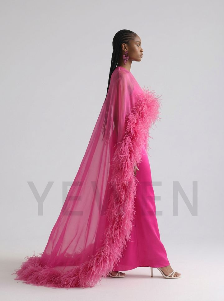 Luxury Ostrich Feather Cape Maternity Dress for Baby Shower YD260930