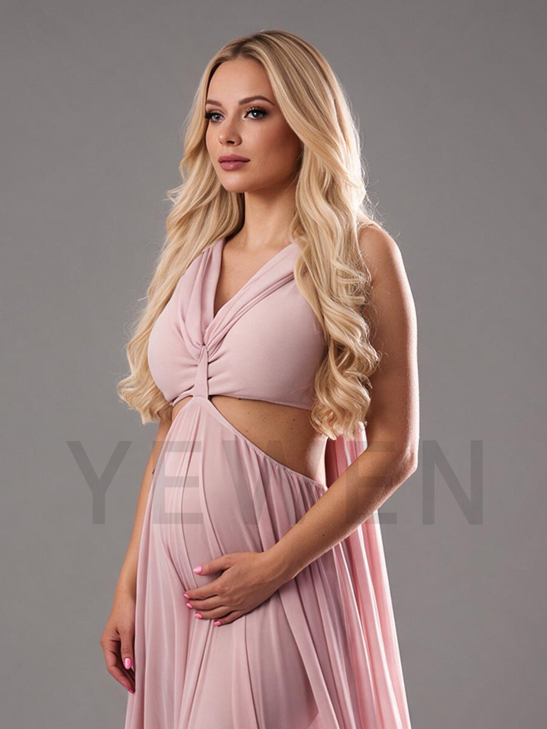 Wrap V-Neck Cutout Sheer Chiffon Maternity Photoshoot Gown YW2609306